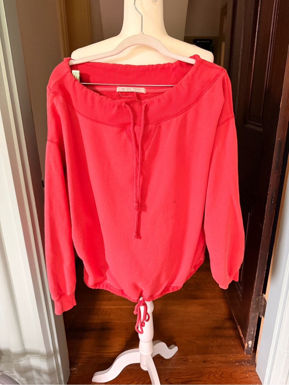 We The Free Coral Off-Shoulder Drawstring Sweatshirt